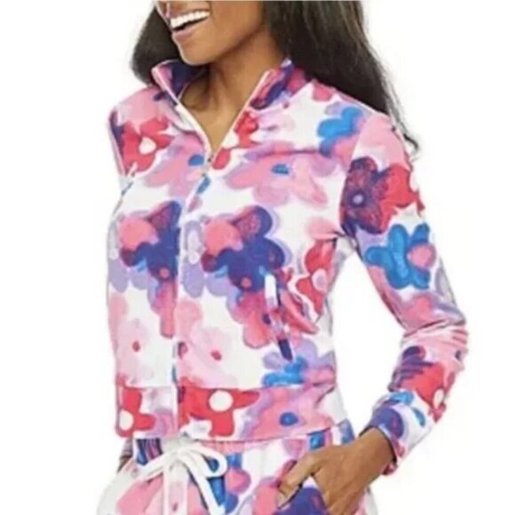 Juicy Couture Y2K Terrycloth Zip Up All Over Floral Jacket Size Large - Picture 8 of 8